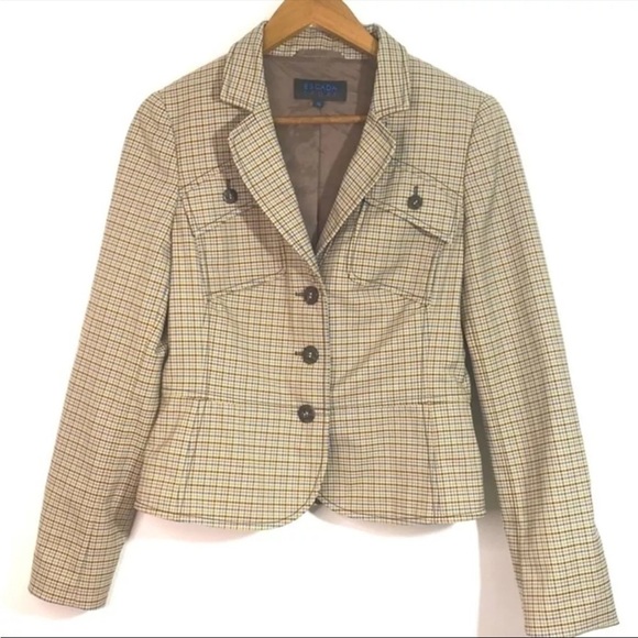 Escada Sport Womens Equestrian Fitted Neutral Plaid Jacket Blazer 6US / 36 Small - Picture 1 of 4